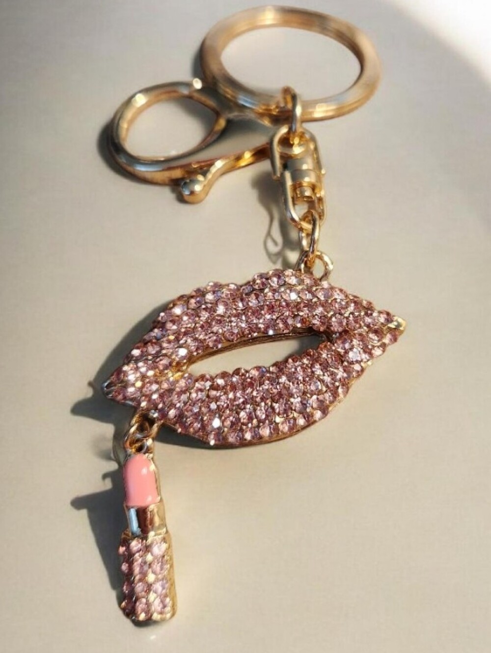 Lip & Lipstick Crystal Keychain Charm - Pink■ NBNT